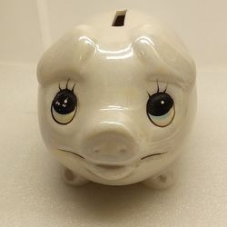 VTG Anthropomorphic Piggy Bank, Beautiful Iridescent Paint, Heart Shaped Ears 