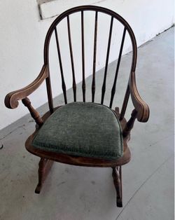 Vintage Wooden Windsor Rocking Chair with Cushion