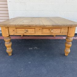 Vintage Solid Pine Coffee Table with Drawers | Rustic Farmhouse Style