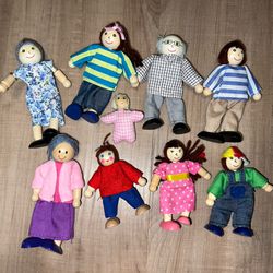 Melissa & Doug Wooden Doll House Doll Family - Poseable Wood Dolls - Set of 9