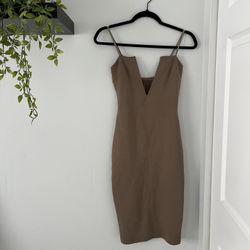 FashionNova V-Neck Taupe Dress / S