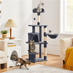57″ Tall Cat Tree, Deluxe Multi Level Cat Tower with Basket