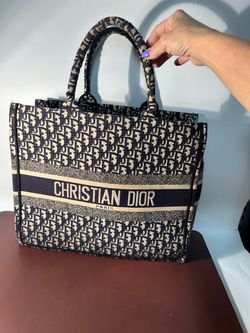 Christian Dior Book Tote Blue Oblique Embroidered Canvas Medium Authentic