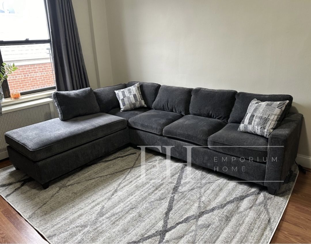 Grey 2-piece Cushion Back Sectional Dark GREy 🔥financing Available 