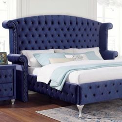 Queen Blue Velvet Bed Frame Brand New In Box