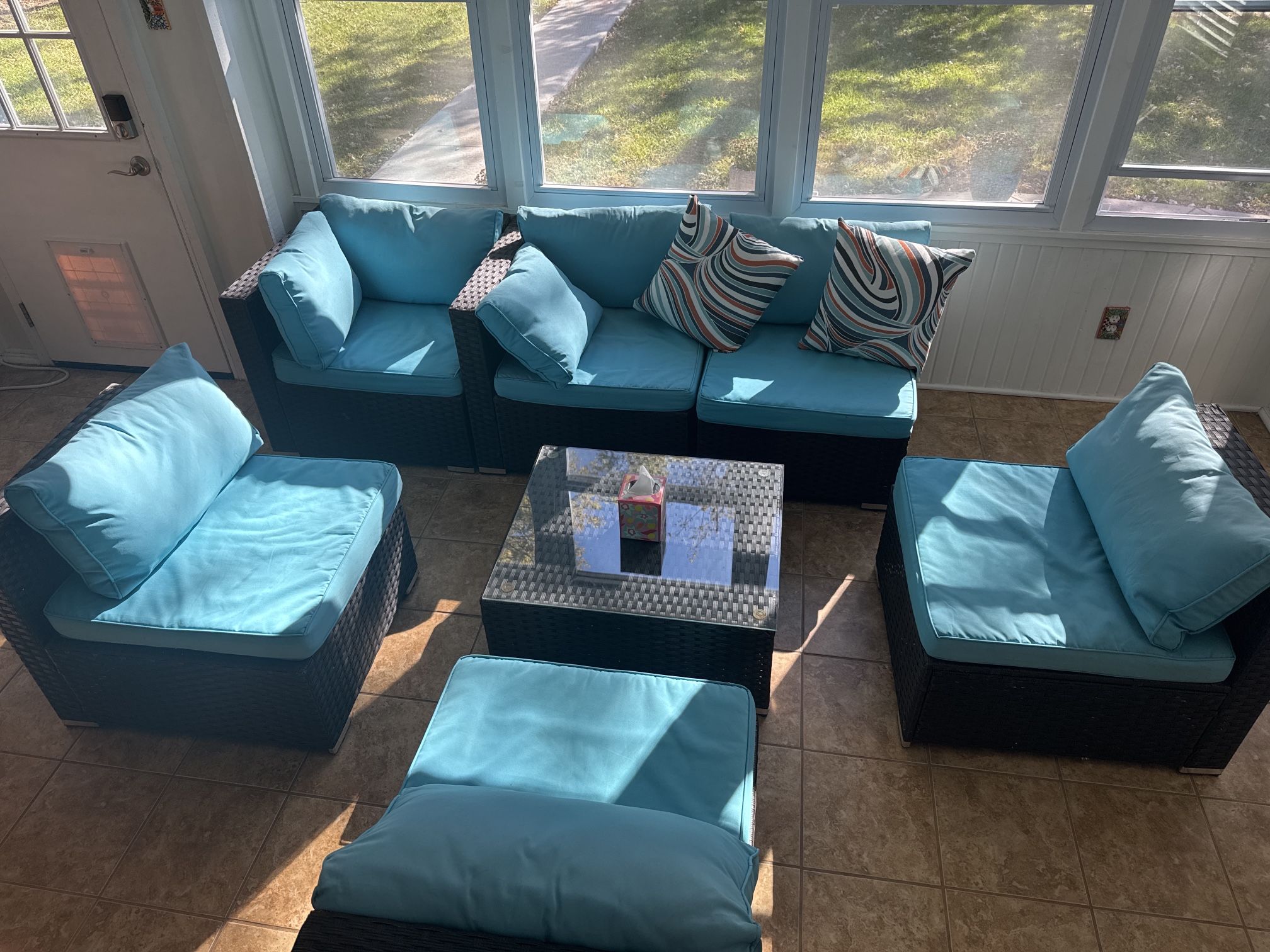 7-Piece Modular Patio Seating Set + Glass Table – $450 OBO