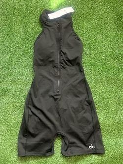 Alo Black Zip Up Biker Romper