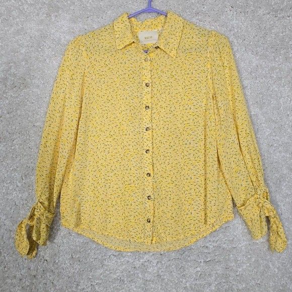 Maeve Blouse Womens 6 Yellow Button Tie Cuff Lightweight Boho Cottagecore