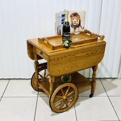 Vintage Maple Drop Leaf Rolling Tea Cart Server, Cart Server . 