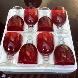 Vintage Red  Wine Goblets - Set of 8 - Ruby Red Glass