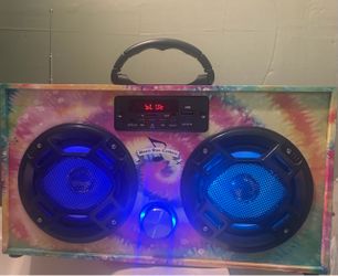 Mini Boombox with LED Speakers Retro Bluetooth Speaker w/Enhanced FM Radio - Perfect for Home and Outdoor (Tie Dye