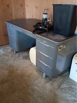 Vintage Metal Office Desk with Drawers