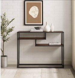 42" Metal and Wood Tiered Shelf Entry Table