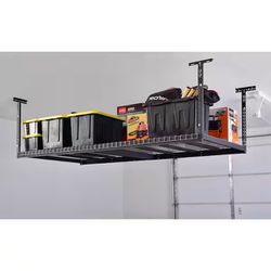 Husky Adjustable Height Garage Overhead Ceiling Storage Rack in Black (42 in. H x 96 in. W x 32 in. D)