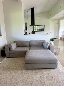 Modern Gray Sofa + Oversized Ottoman