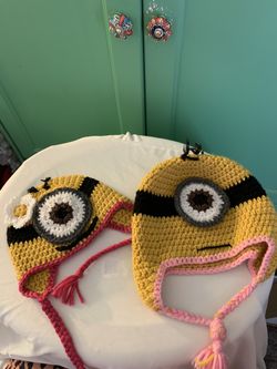 Minion Beanie Hats Hand Made Knitted