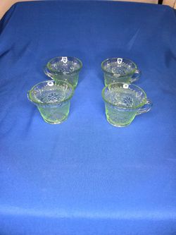 Vintage Tiara Chantilly Green Indiana Glass Cups for Punch Bowl