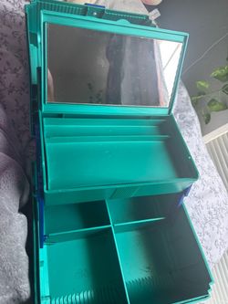 Teal Plastic Organizer Case with Mirror