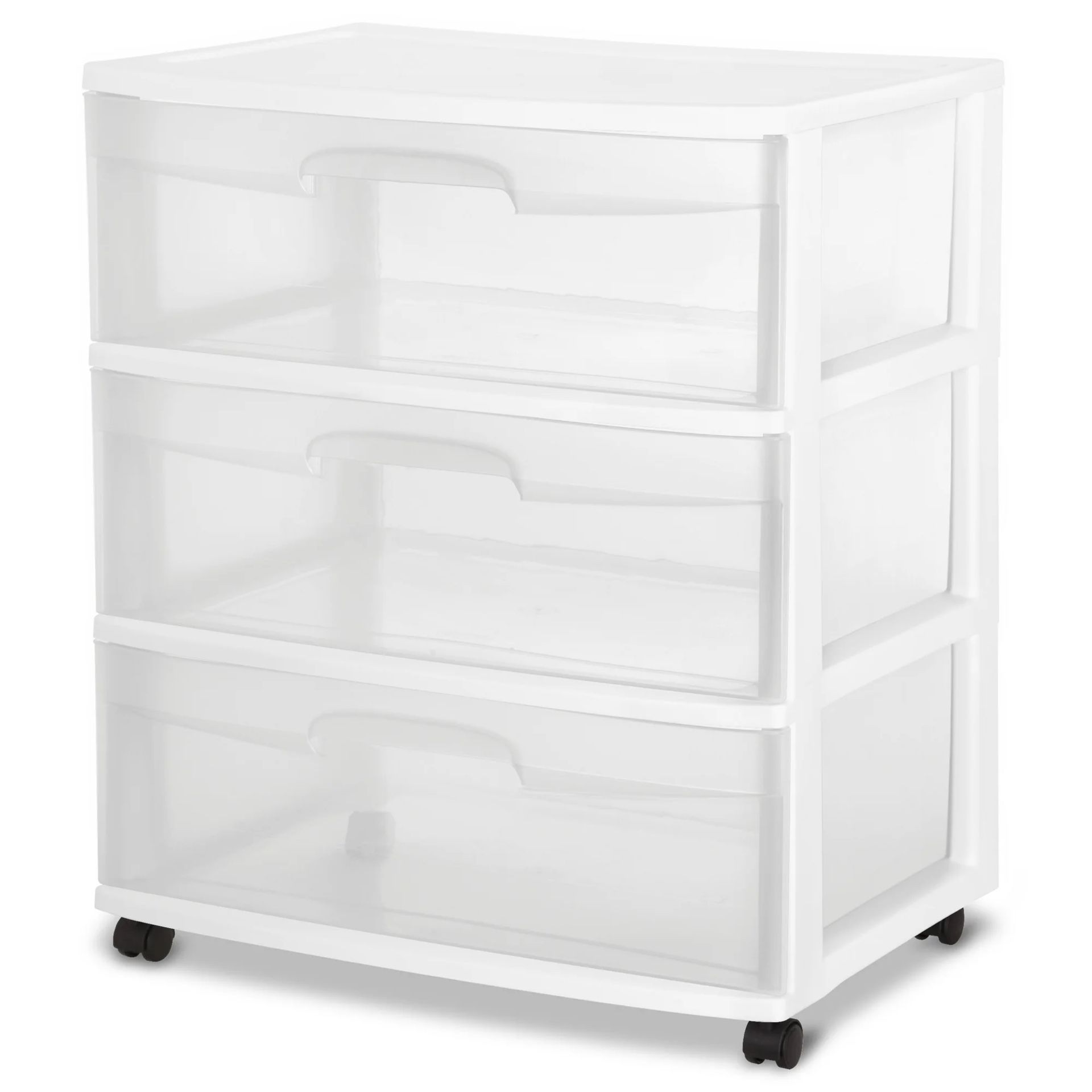 Storage Drawer, 3 Drawer Wide Plastic Storage Cart with clear Pull out Drawers, White