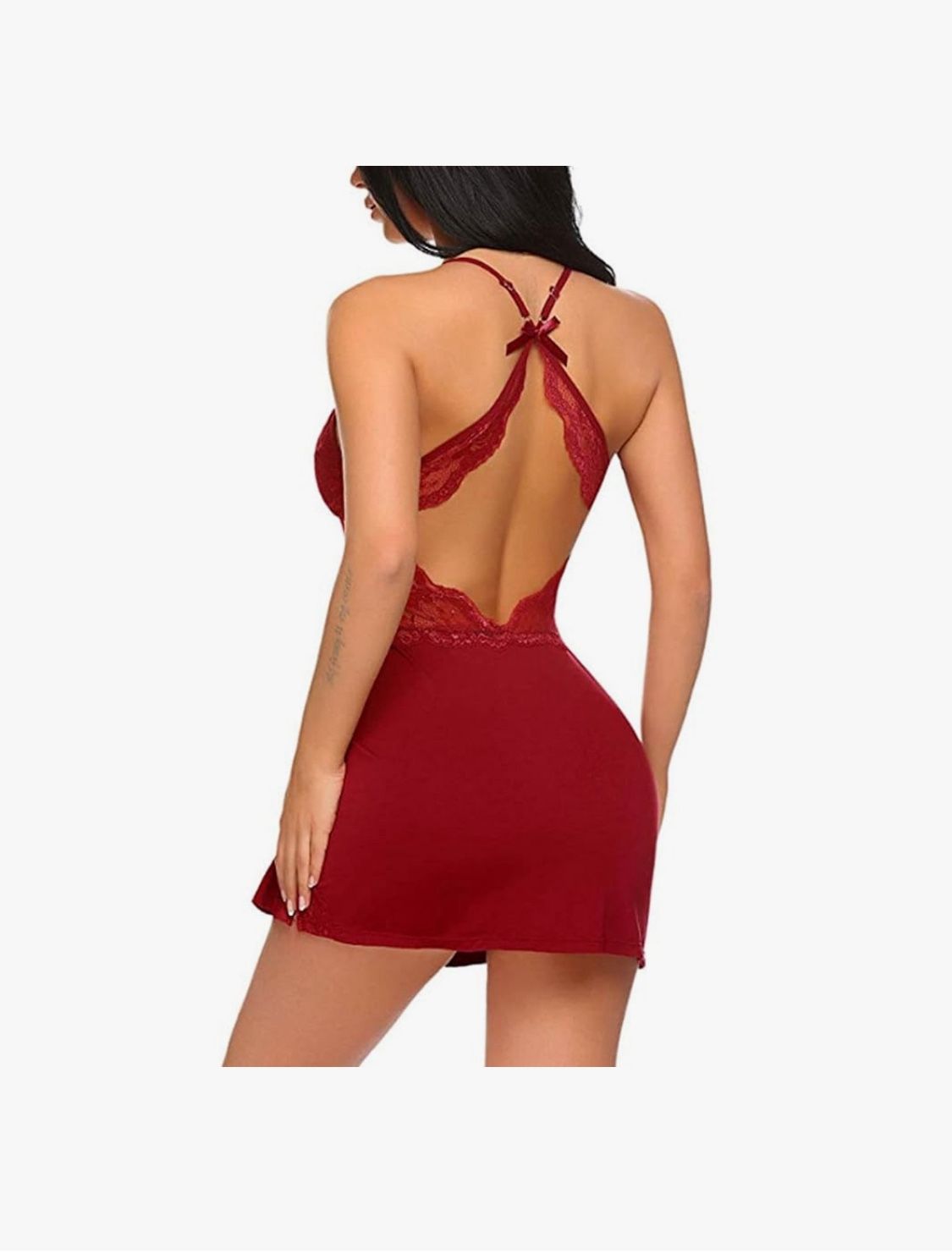 Women's Sexy Lingerie Lace Babydoll V Neck Chemise Nightgown Sleepwear Full Slip Nightie Dress
