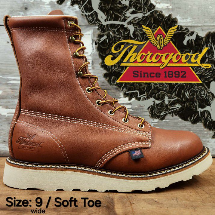 New THOROGOOD American Heritage 8” Soft Toe Plain Toe Work Boots Botas Size: 9 Wide