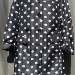 Anne Klein Black White Polka Dot Lined Coat Sz Med Pockets