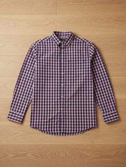 Nautica Men's Purple & White Check Button-Down Shirt M Long Sleeve Button-Up
