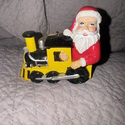 Vintage Iowa Hawkeye Train W/Santa Wooden Christmas Ornament 