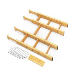 SpaceAid Bamboo Drawer Dividers with Inserts and Labels, Kitchen Adjustable Drawer Organizers, Expandable Organization for Home, Office, Dressers, 4 D