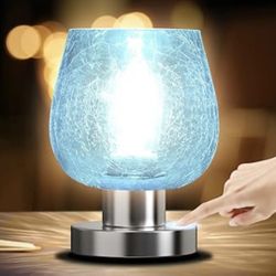 Touch Bedside Table Lamp for Bedroom, Vintage Small Touch Lamp for with Decorative Glass, Warm LED Bulb, 3 Way Dimmable Warm Light for Nightstand Livi