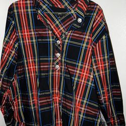 J. Crew Womens Jeweled Button Popover Tunic in Stewart Tartan Size 12