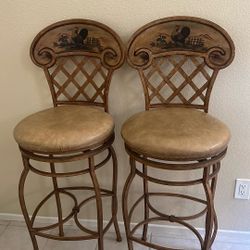 2 Rooster Swivel Bar Stools