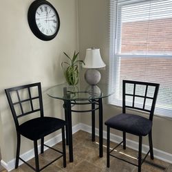Hightop Glass Table and 2 Chairs