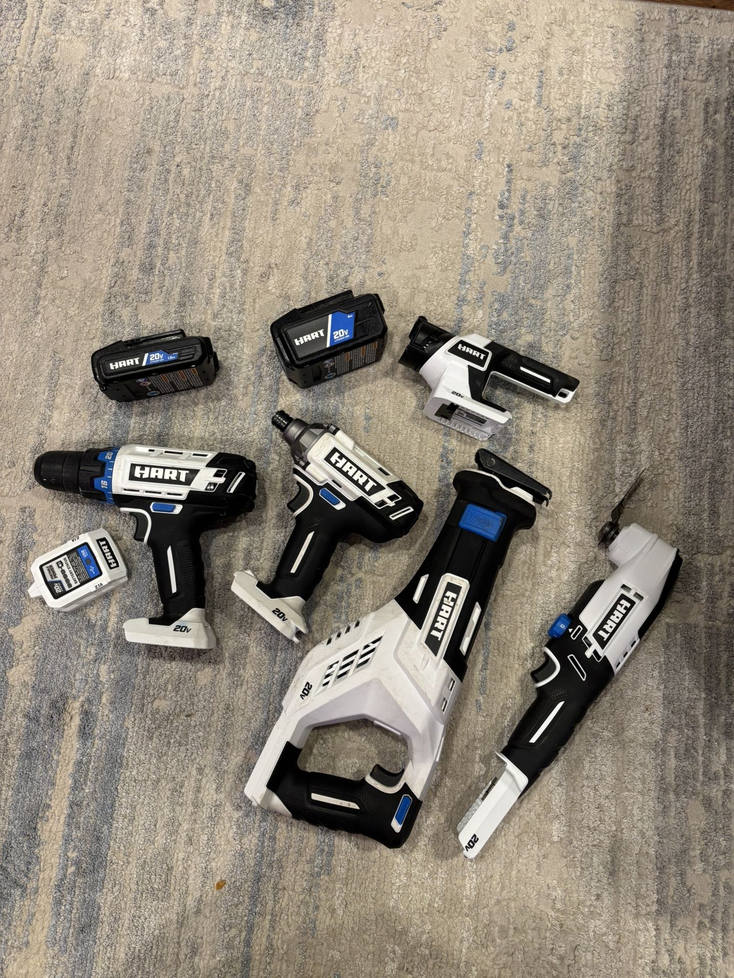 Hart 20v Tools (drill, Driver, Reciprocating Saw, Multitool, Flashlight, Batteries)