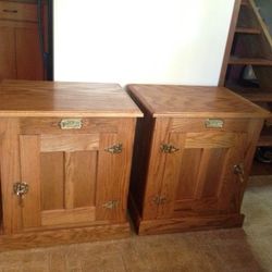 Two Matching Vintage White clad Nightstands