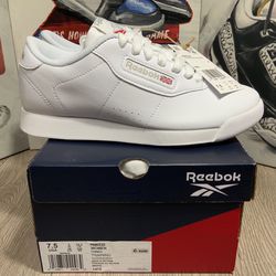 New Reebok Classic Princess Shoes Womens Sizes 7, 8, 8.5, 9.5 White Leather Casual Sneaker