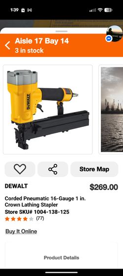 DEWALT Corded Pneumatic 16-Gauge 1 in. Crown Lathing Stapler