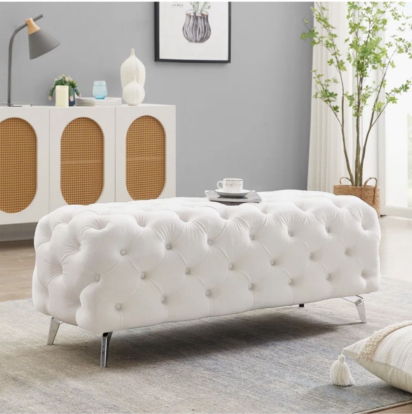 Modern Upholstered Velvet Ottoman Bench For Living Room