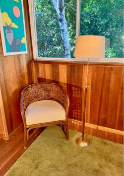 Vintage Mid Century Modern Floor Lamp with Leather Wrapped Stem and Brass Base
