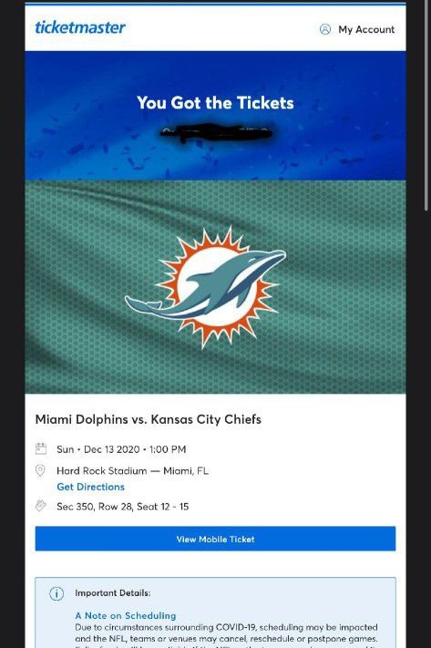 Miami Dolphins Vs Kansas City Chiefs Tickets