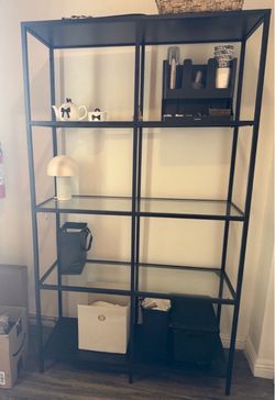 Black Metal and Glass Shelving Unit