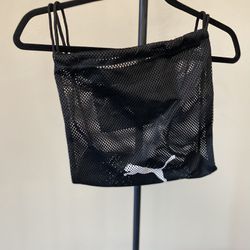 Puma Logo Mesh Carrysack Backpack Drawstring Bag Black 