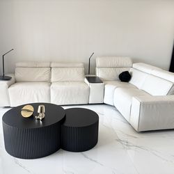 100% genuine leather white sectional reclining sofa