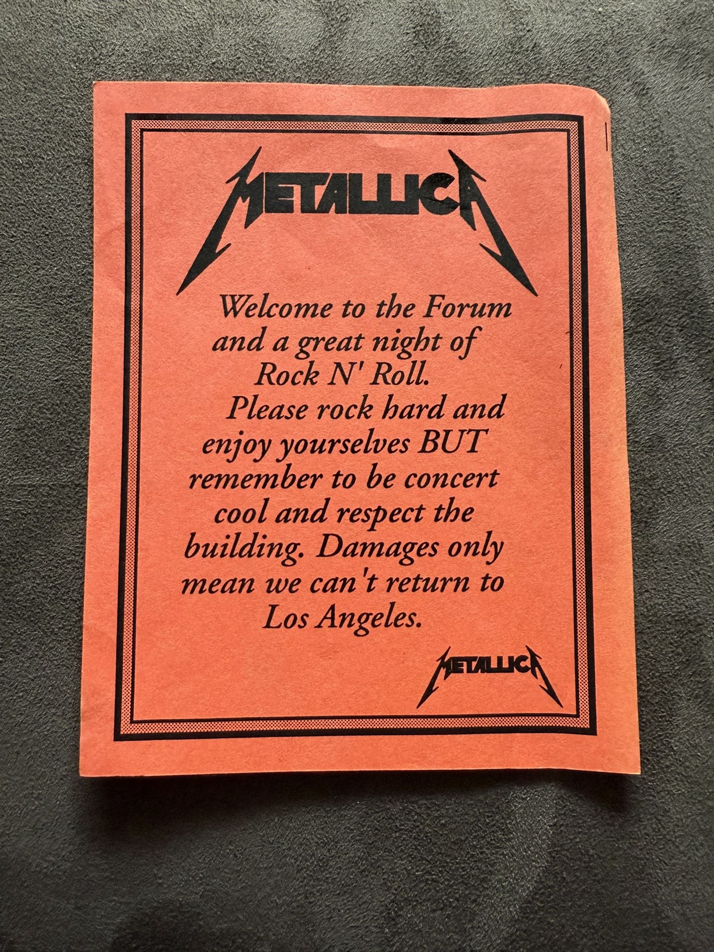 METALLICA L.A. FORUM 1988 DAMAGED JUSTICE “CONCERT COOL” HAND OUT