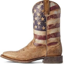 NEW Size 7 Ariat Men Circuit Proud Western Cowboy Boots Naturally Distressed Brown Flag Riding Boot