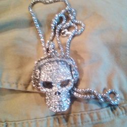 Iced Out Diamond Skull Pendant W/ Chain