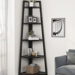HL026 5-Tier Corner Shelf, 70" Tall Corner Ladder Shelf Small Bookshelf