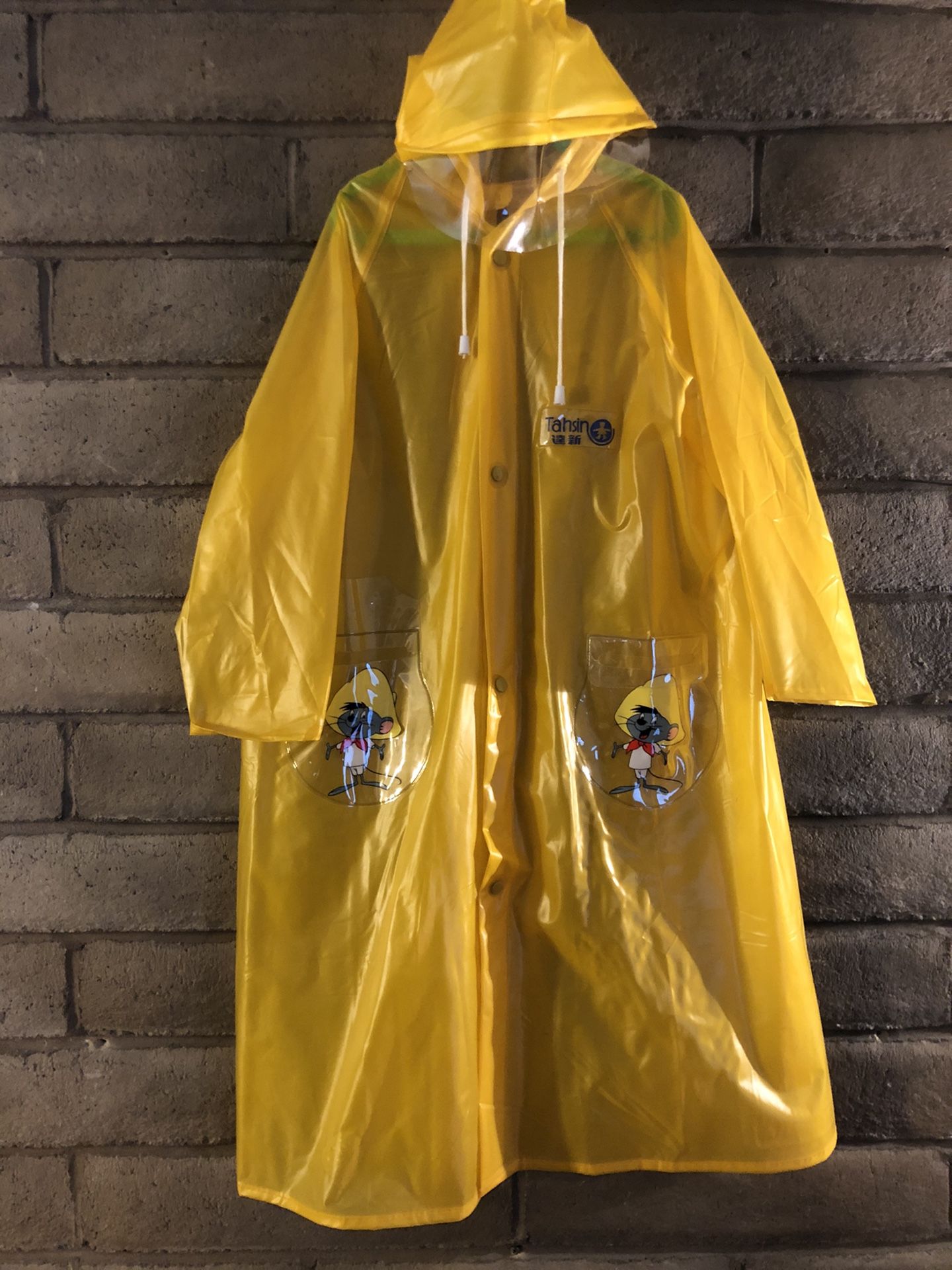 TAHSIN DELUXE Men Women Unisex Raincoat Rain Jacket SMALL YELLOW - Speedy Gonzales -Vtg 10841