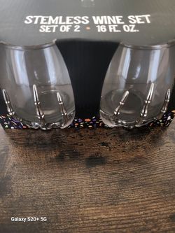 Halloween Skeleton Hand Stemless Wine Glass Set of 2