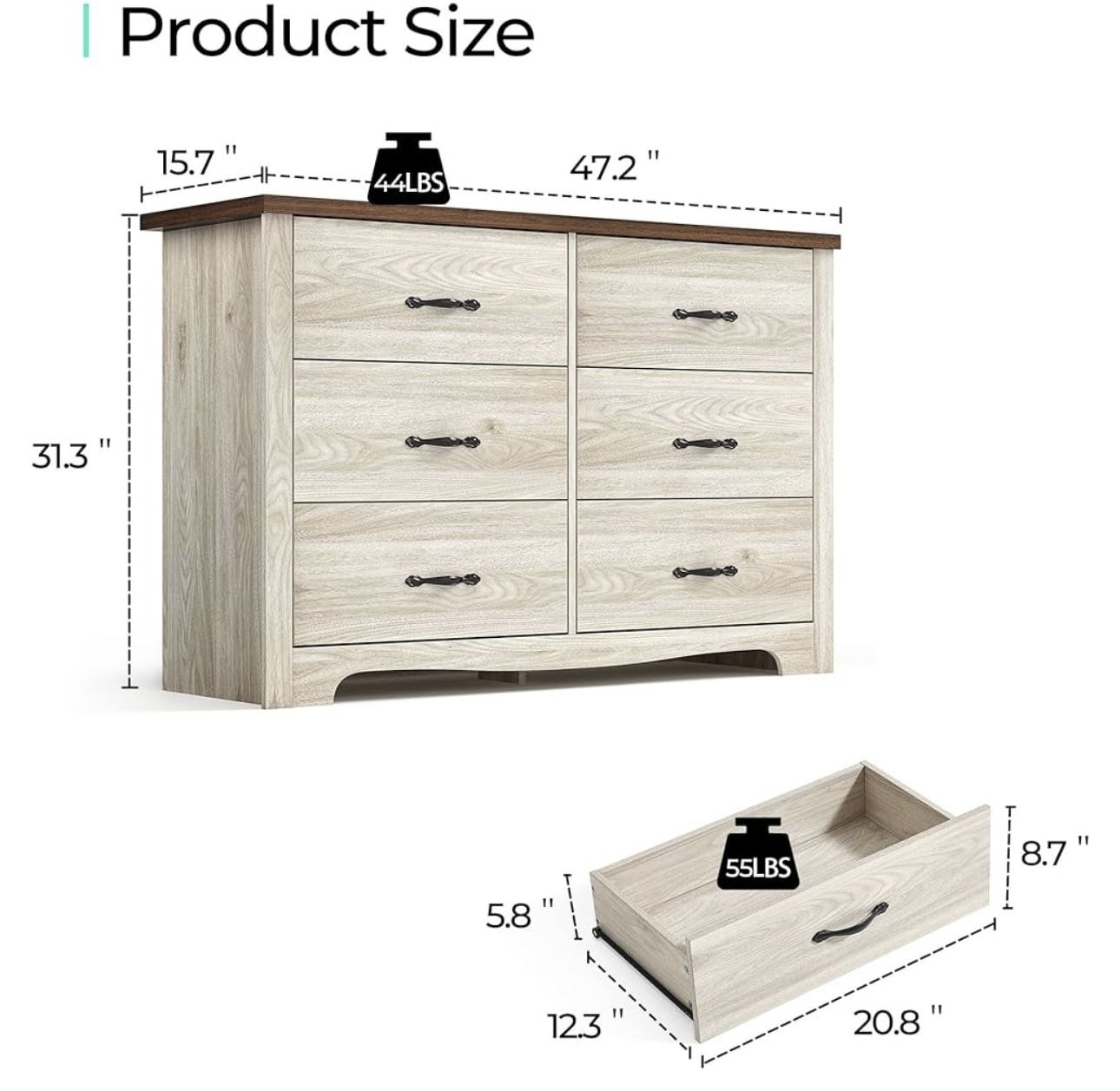  6 Drawer Dresser, White Dresser for Bedroom, Modern Dresser Chest with Wide Drawers, Wood Storage Chest of Drawers for Living Room new in b